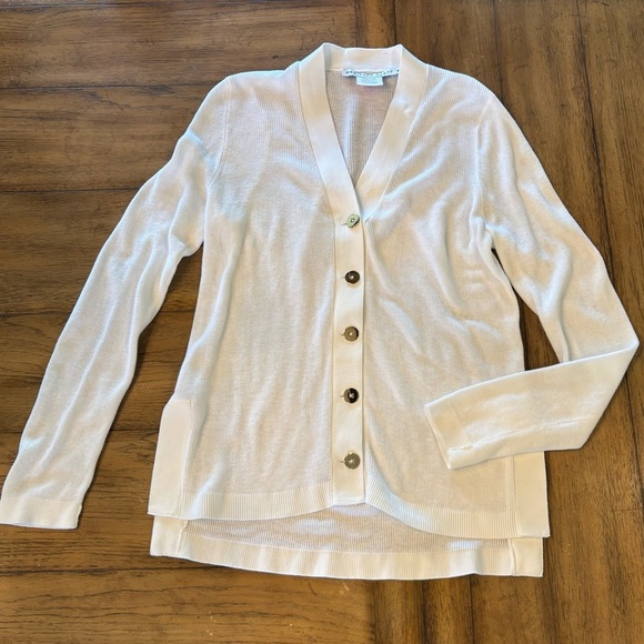 Gretchen Scott Grosgrain Heaven Cardigan in White, Medium, Spring Preppy Soft - Picture 10 of 14